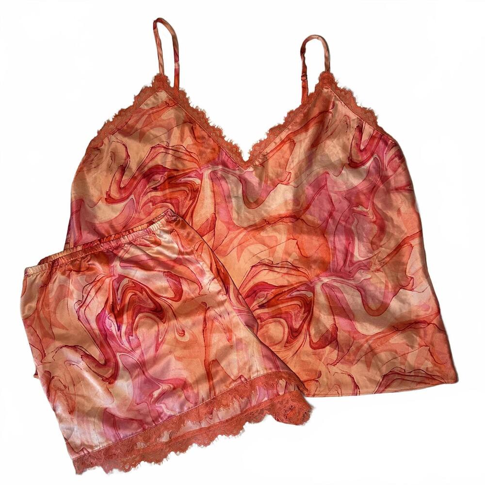 Y2K Marble Print Lace Trim Pj Set